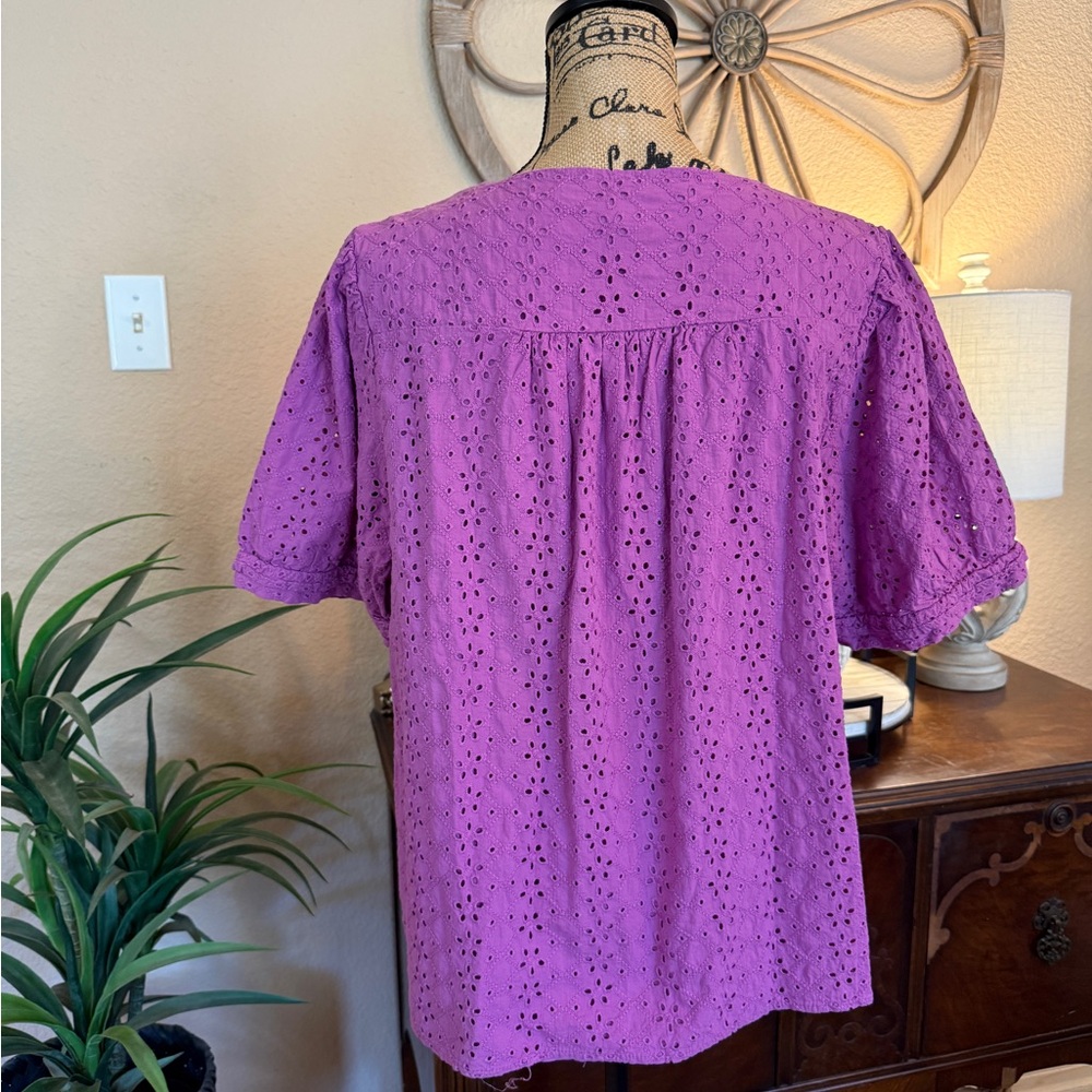 Draper James Purple Eyelet V-Neck Blouse - Picture 8 of 14